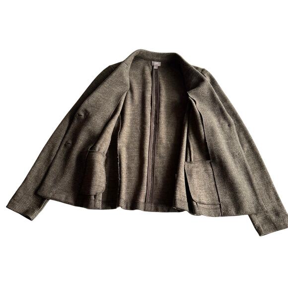 J Jill Wool Blend Jersey Houndstooth Brown Tan Two Button Blazer Jacket M - Picture 3 of 9